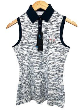 Dunning Golf Women’s Solheim Cup Sleeveless Polo XS NWT White Navy Blue